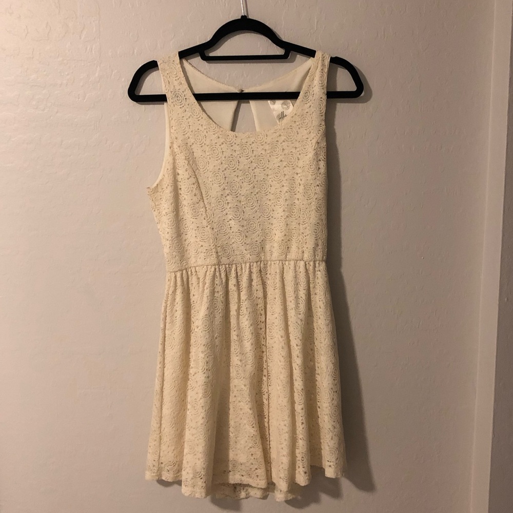 White lace open back dress